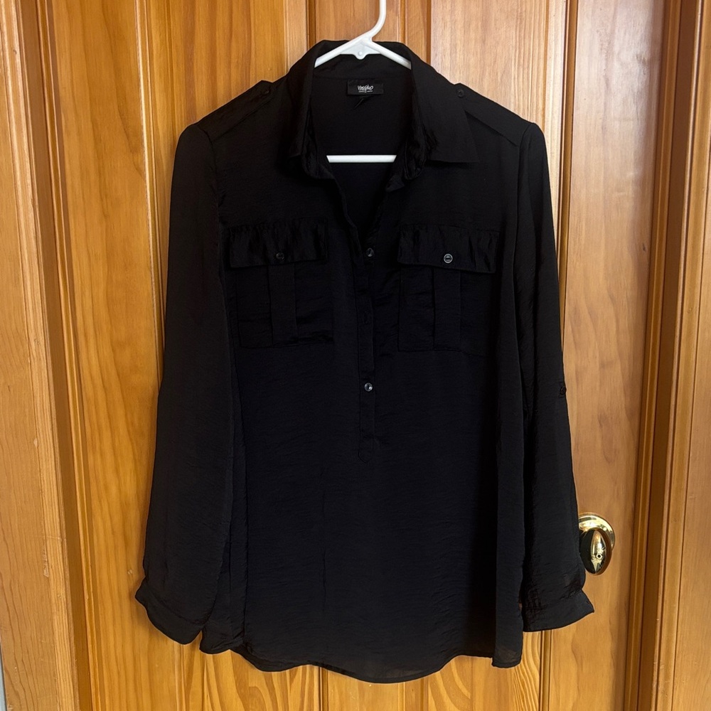 Soft Black Half Button Collared Shirt - image 1